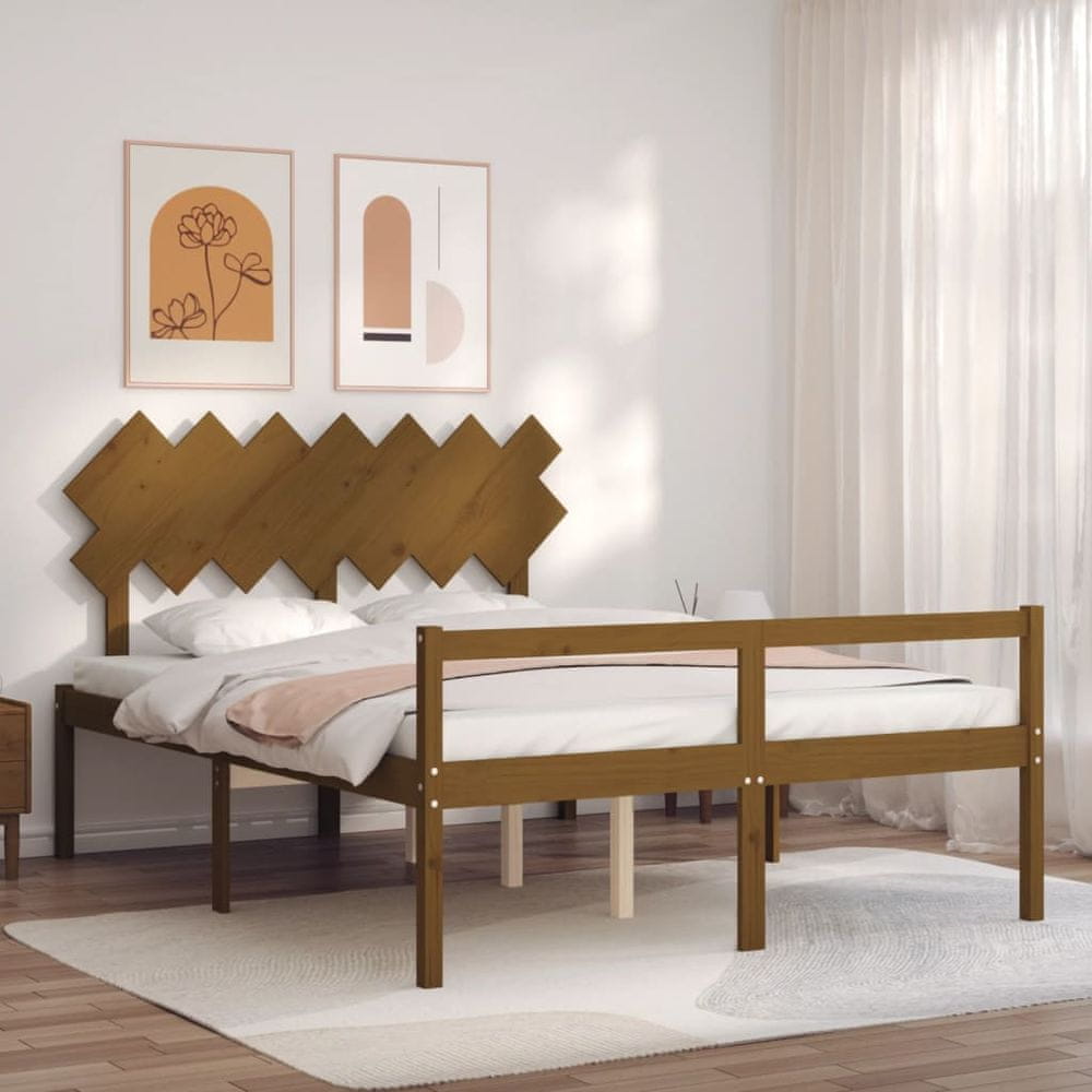 Vidaxl Rám postele s čelom medovohnedý 140x190 cm masívne drevo