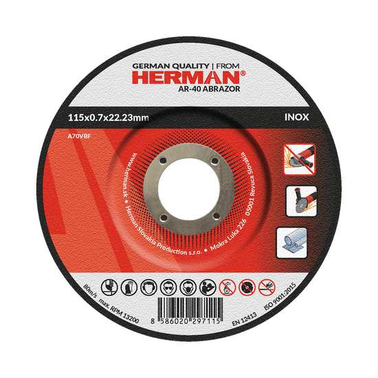 HERMAN Rezný kot. AR-40 Abrazor | Na nerez 115x0,7x22,23mm | s prelisom | TYP 42