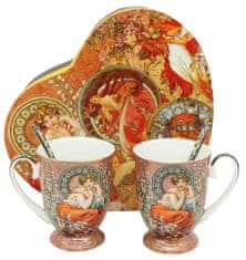 Home Elements  Sada dvoch porcelánových hrnčekov 280 ml s lyžičkami, Mucha tmavý