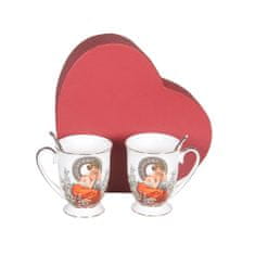 Home Elements  Sada dvoch porcelánových hrnčekov 280 ml s lyžičkami, Mucha svetlá