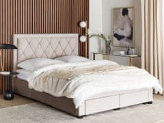 Beliani Zamatová posteľ s úložným priestorom 160 x 200 cm béžová LIEVIN