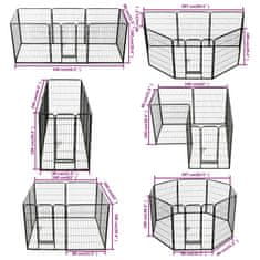 Vidaxl Oceľová ohrádka pre psov s 8 panelmi 80x100 cm čierna