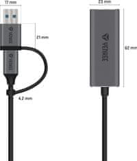 Yenkee adaptér YTC 013 USB-C - RJ-45 Ethernet