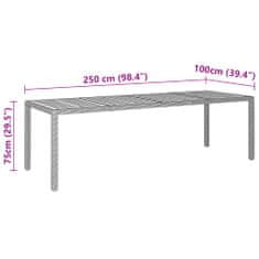 Petromila vidaXL Záhradný stôl sivý 250x100x75 cm polyratan a akáciový masív