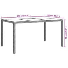 Petromila vidaXL Záhradný stôl 150x90x75 cm tvrdené sklo a polyratan sivý