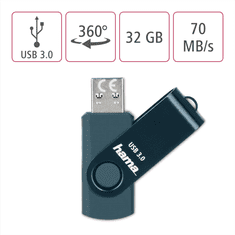 HAMA USB 3.0 Flash Drive Rotate, 32 GB, 70 MB/s, petrolejová modrá