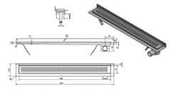 AQUALINE Krokus podlahový žľab z nerezové oceli s roštom, nástenný, l-960, dn50 (2715-10)