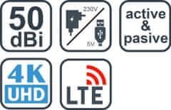 Evolveo Xany 1 LTE 230/5V, 50dBi aktivní pokojová anténa DVB-T/T2, LTE filtr