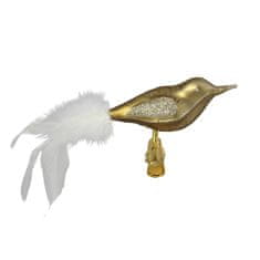 Decor By Glassor Sklenený vtáčik bronzovo zlatý