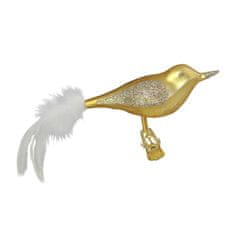 Decor By Glassor Sklenený vtáčik zlatý s trblietkami