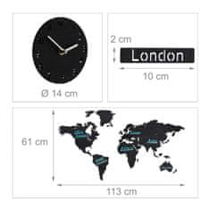 Relax Mapa sveta s hodinami 0877, čierna