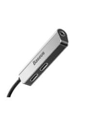 BASEUS CALL52-S1 Lightning Rozbočovač 2x Lightning/3.5mm Jack Silver