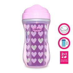 Chicco Hrnček Active termo s tvrdým náustkom 266 ml fialový, srdiečka 14m+