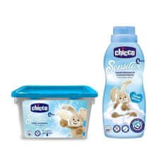 Chicco Kapsuly pracie gélové Sensitive 16 ks + Aviváž konc. Sladký Púder 750 ml