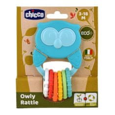 Chicco Hryzačka s hrkálkou so senzorickými krúžkami Eco+ Sova Owly 3m+