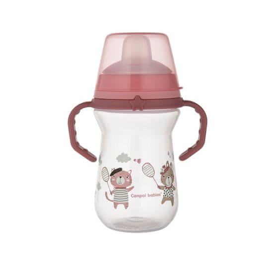 Canpol BABIES Hrnček so silikónovým náustkom FirstCup Bonjour Paris 250ml ružový 6m+