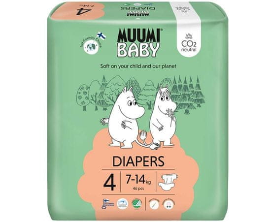 MUUMI BABY Baby 4 Maxi 7-14 kg (46 ks), eko plienky