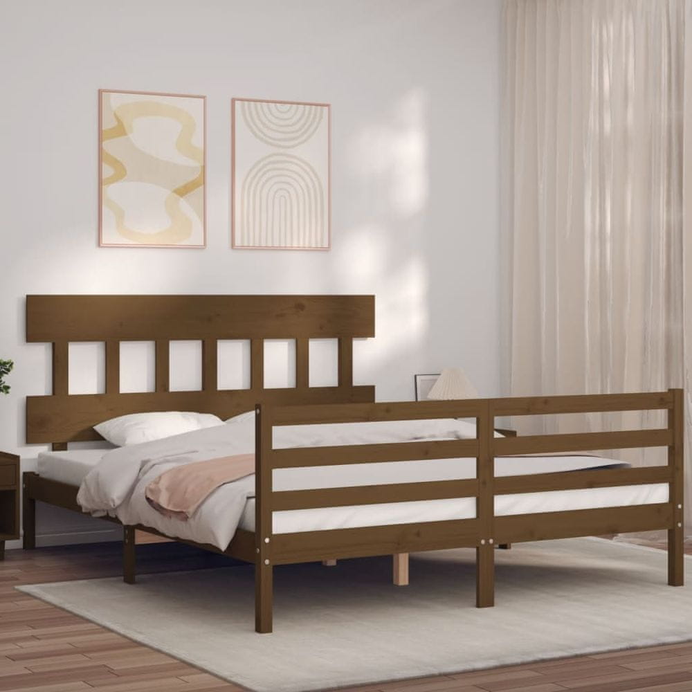 Vidaxl Posteľný rám s čelom medovohnedý 5FT King Size masívne drevo