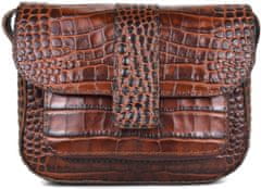 VegaLM Malá kožená kabelka crossbody s dezénom krokodíla v hnedej farbe