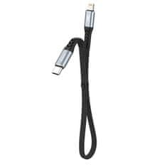 shumee Krátky plochý kábel pre iPhone USB-C - Lightning L10P PD 20W 23cm čierny