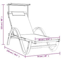 Vidaxl Lehátko na opaľovanie a strieška biele textilén a masívny topoľ