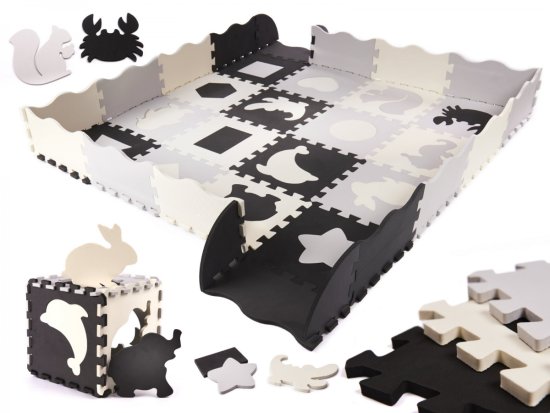 KIK Penová podložka puzzle pre deti 30 x 30 cm čierno,šedo,krémové