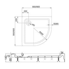 Mereo Sprchová vanička R550, 90x90x14 cm, SMC, biela, vrátane nožičiek a sifónu 90 mm M-CV01H - Mereo