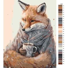 Malujsi Maľovanie podľa čísel - Liška s horúcou kávou - 40x60 cm, plátno vypnuté na rám
