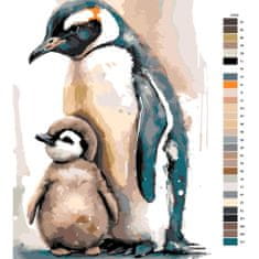 Malujsi Maľovanie podľa čísel - Tučniak s mláďaťom - 40x60 cm, plátno vypnuté na rám