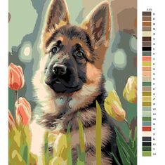 Malujsi Maľovanie podľa čísel - Vlčiak medzi tulipánmi - 80x120 cm, bez dreveného rámu