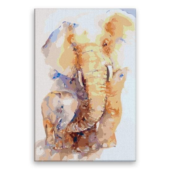 Malujsi Maľovanie podľa čísel - Slon a sloník - 80x120 cm, bez dreveného rámu