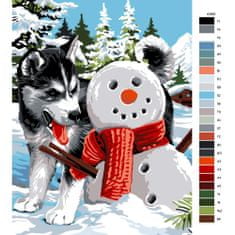 Malujsi Maľovanie podľa čísel - Husky a snehuliak - 60x80 cm, plátno vypnuté na rám