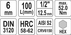 YATO Nadstavec predĺžený 1/2" bit Imbus H6