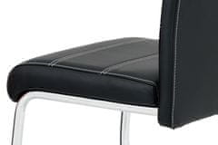 Autronic jedálenská stoličky ekokoža čierna, biele prešitie/nohy kov, chróm HC-481 BK