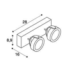 SLV BIG WHITE KALU, nástenné a stropné svietidlo, dve žiarovky, LED, 3000K, čierne, 60 ° 1000129