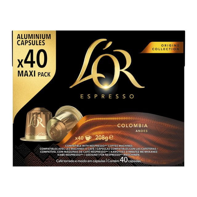 L\'Or Espresso Colombia 40 ks kapsúl, kompatibilný s kávovarmi Nespresso