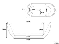 Beliani Voľne stojaca vaňa s tryskami LED 1700 x 800 mm čierna NEVIS