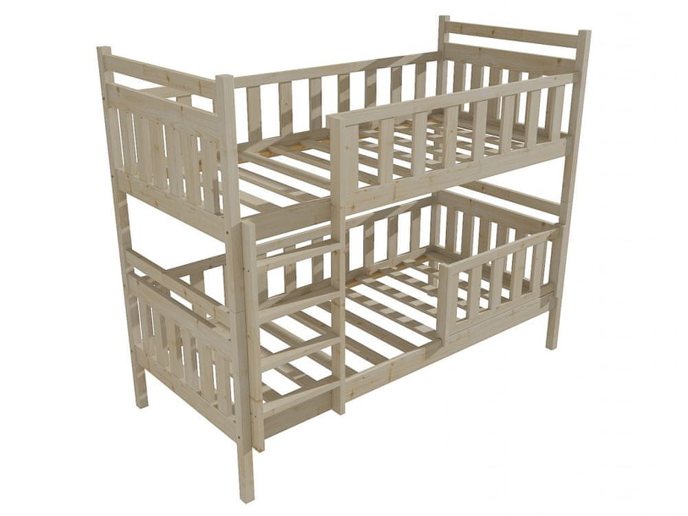 eoshop Poschodová posteľ PP 009 so zábranou (Rozmer: 80 x 180 cm, Priestor medzi lôžkami: 90 cm, Farba dreva: surové drevo)