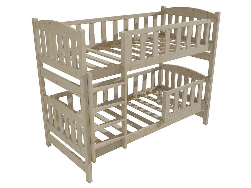 eoshop Poschodová posteľ PP 013 so zábranou (Rozmer: 90 x 180 cm, Priestor medzi lôžkami: 100 cm, Farba dreva: surové drevo)