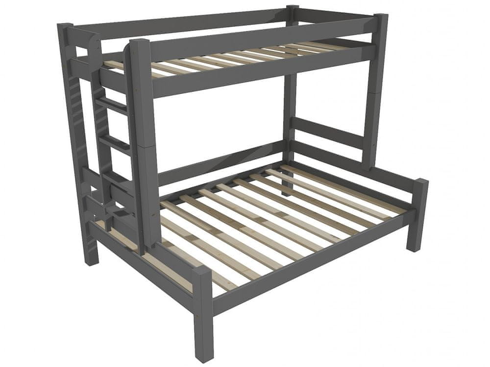 eoshop Poschodová posteľ s rozšíreným spodným lôžkom 8X8 06B (Rozmer: 80/160 x 200 cm, Umiestnenie rebríka: vľavo, Farba dreva: farba sivá)
