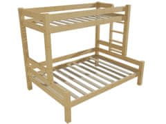eoshop Poschodová posteľ s rozšíreným spodným lôžkom 8X8 06B (Rozmer: 80/120 x 200 cm, Umiestnenie rebríka: vpravo, Farba dreva: bezfarebný lak)