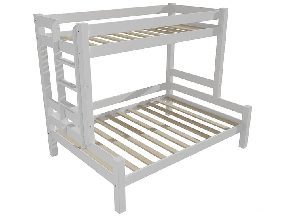 eoshop Poschodová posteľ s rozšíreným spodným lôžkom 8X8 06B (Rozmer: 90/160 x 200 cm, Umiestnenie rebríka: vľavo, Farba dreva: farba biela)