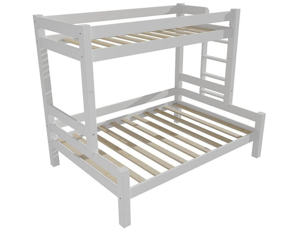 eoshop Poschodová posteľ s rozšíreným spodným lôžkom 8X8 06B (Rozmer: 80/160 x 200 cm, Umiestnenie rebríka: vpravo, Farba dreva: farba biela)