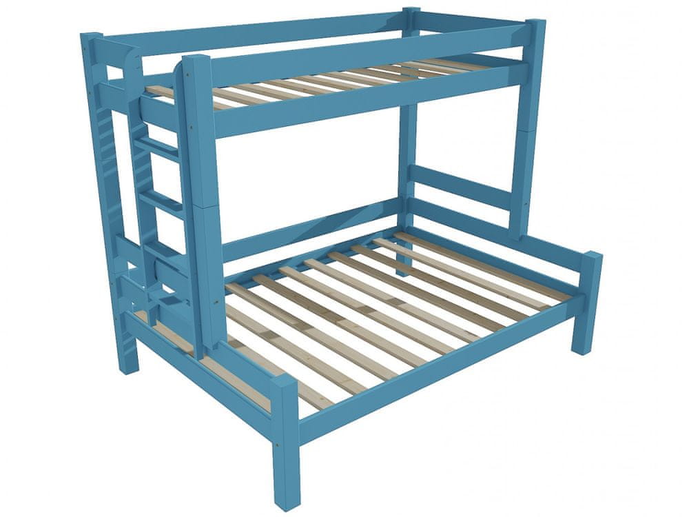 eoshop Poschodová posteľ s rozšíreným spodným lôžkom 8X8 06B (Rozmer: 80/160 x 180 cm, Umiestnenie rebríka: vľavo, Farba dreva: farba modrá)