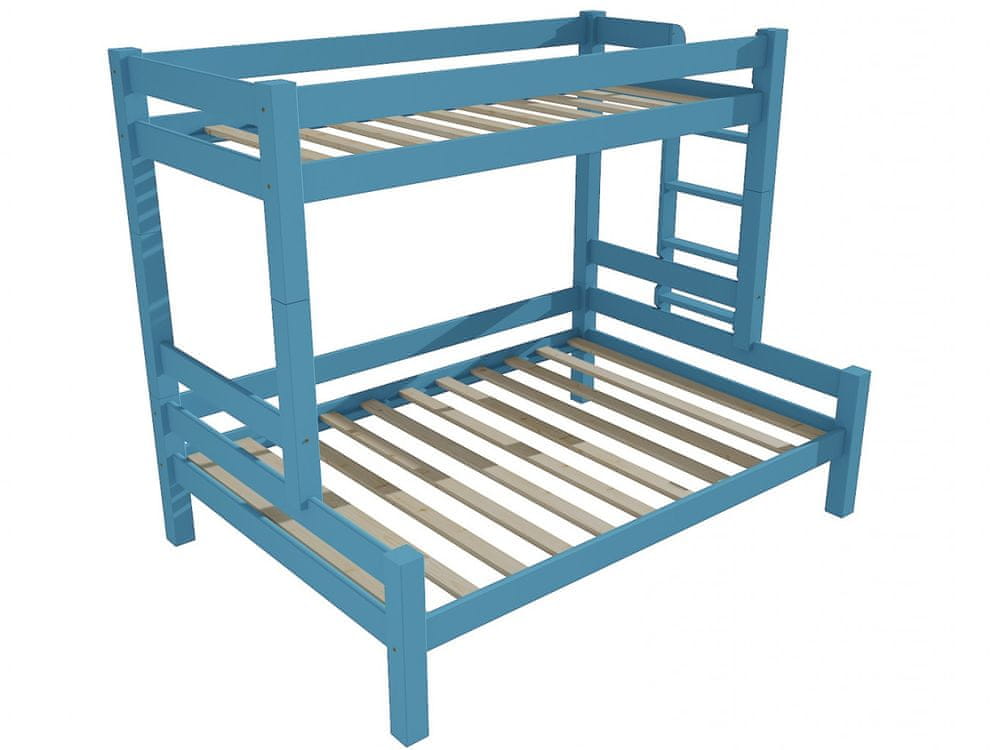 eoshop Poschodová posteľ s rozšíreným spodným lôžkom 8X8 06B (Rozmer: 80/160 x 200 cm, Umiestnenie rebríka: vpravo, Farba dreva: farba modrá)
