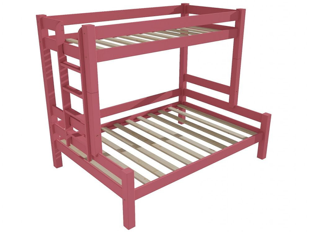 eoshop Poschodová posteľ s rozšíreným spodným lôžkom 8X8 06B (Rozmer: 80/140 x 200 cm, Umiestnenie rebríka: vľavo, Farba dreva: farba ružová)