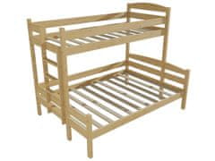 eoshop Poschodová posteľ s rozšíreným spodným lôžkom PPS 001 (Rozmer: 90/140 x 200 cm, Umiestnenie rebríka: vľavo, Farba dreva: bezfarebný lak)