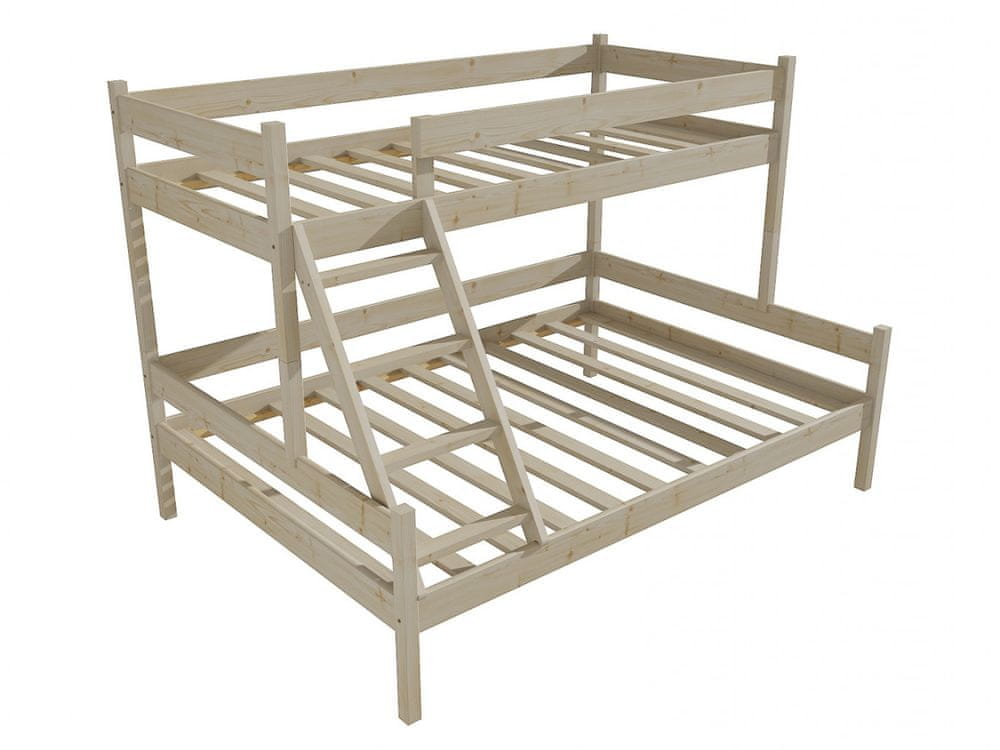 eoshop Poschodová posteľ s rozšíreným spodným lôžkom PPS 002 (Rozmer: 100/120 x 180 cm, Farba dreva: surové drevo)
