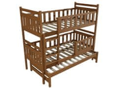 eoshop Poschodová posteľ s výsuvnou prístelkou PPV 008 so zábranou (Rozmer: 80 x 200 cm, Priestor medzi lôžkami: 80 cm, Farba dreva: morenie dub)