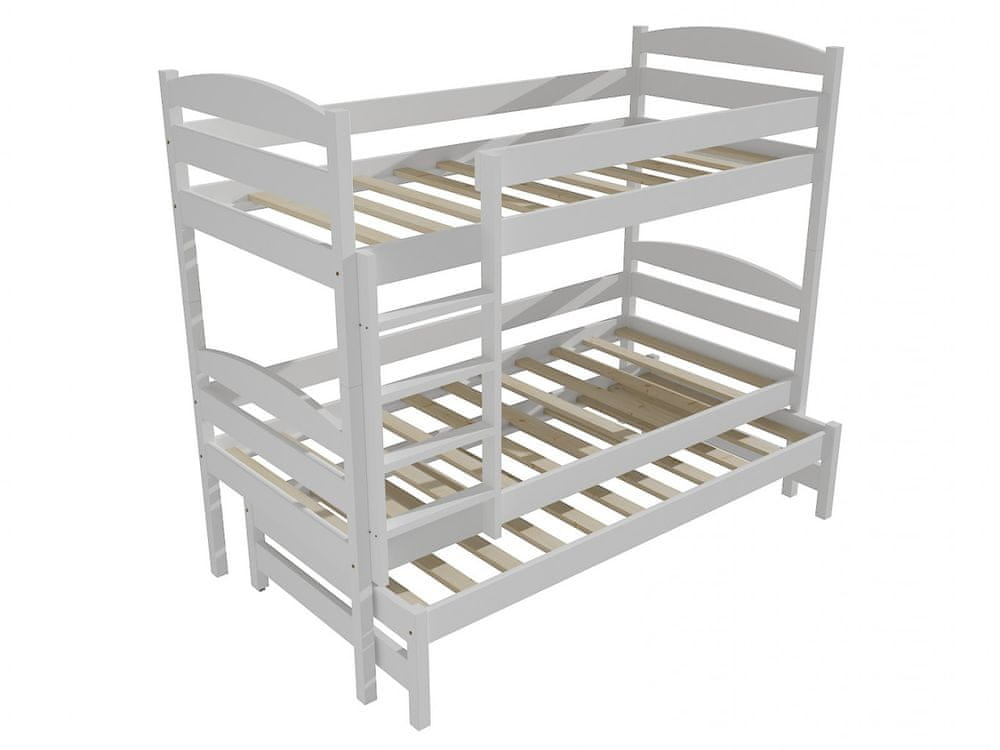 eoshop Poschodová posteľ s výsuvnou prístelkou PPV 009 (Rozmer: 80 x 200 cm, Priestor medzi lôžkami: 80 cm, Farba dreva: farba biela)
